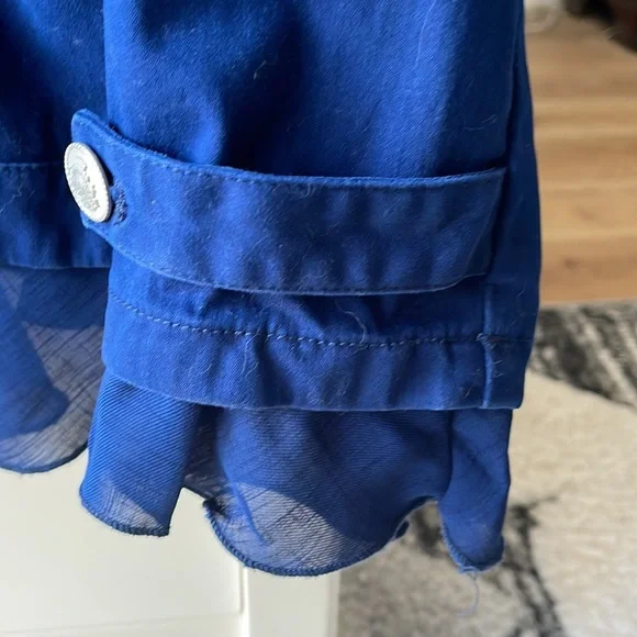 Like New! Chico's Navy Blue Velvet Military Jacket w/Button Accents & Ruffle Hem - Picture 6 of 7